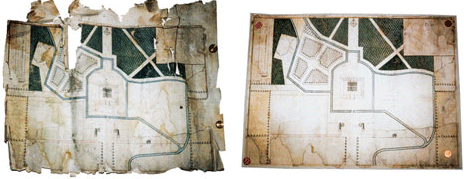 Early 18th century plan. Watercolour and ink.